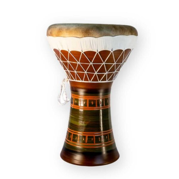 Professional Solo Clay Darbuka N.4 – clay body with Egyptian motifs and natural sheepskin head